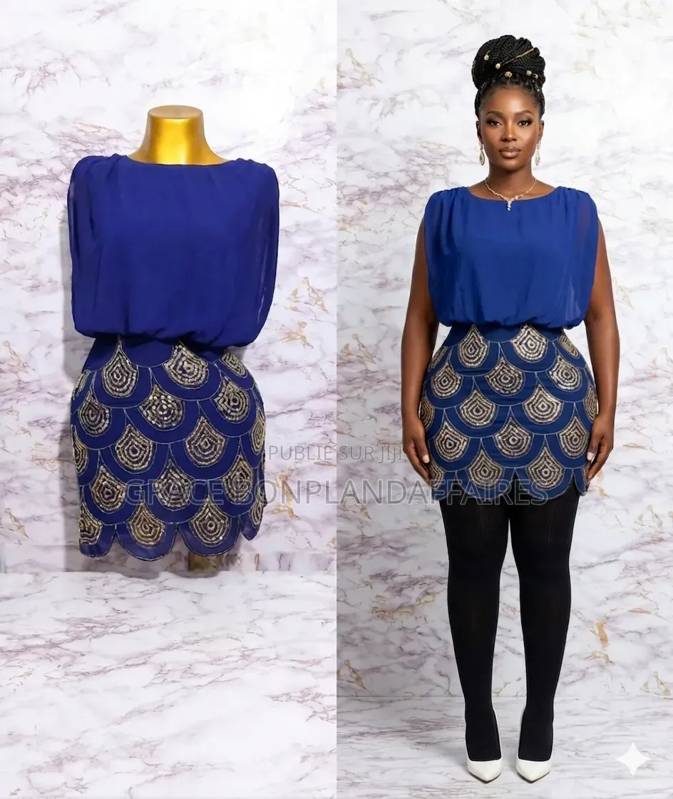 Tunique Africaine Bleue Pour Femme. Solde : 1500fcfa