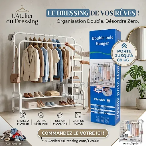 Étagère De Rangement De Vêtements Et Chaussures, Double Barre