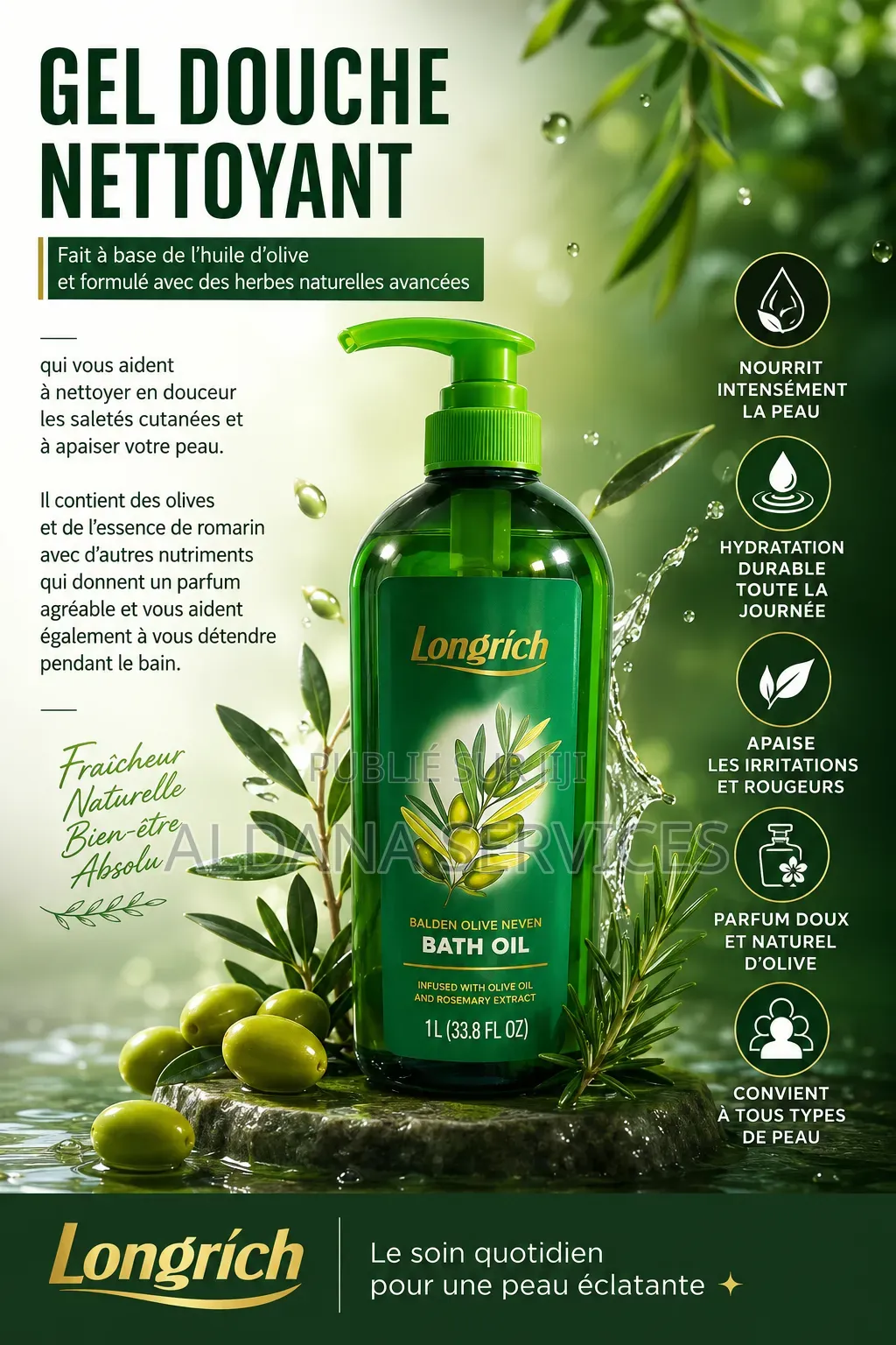 Gel Douche Au Baie d'Olive De Longrich