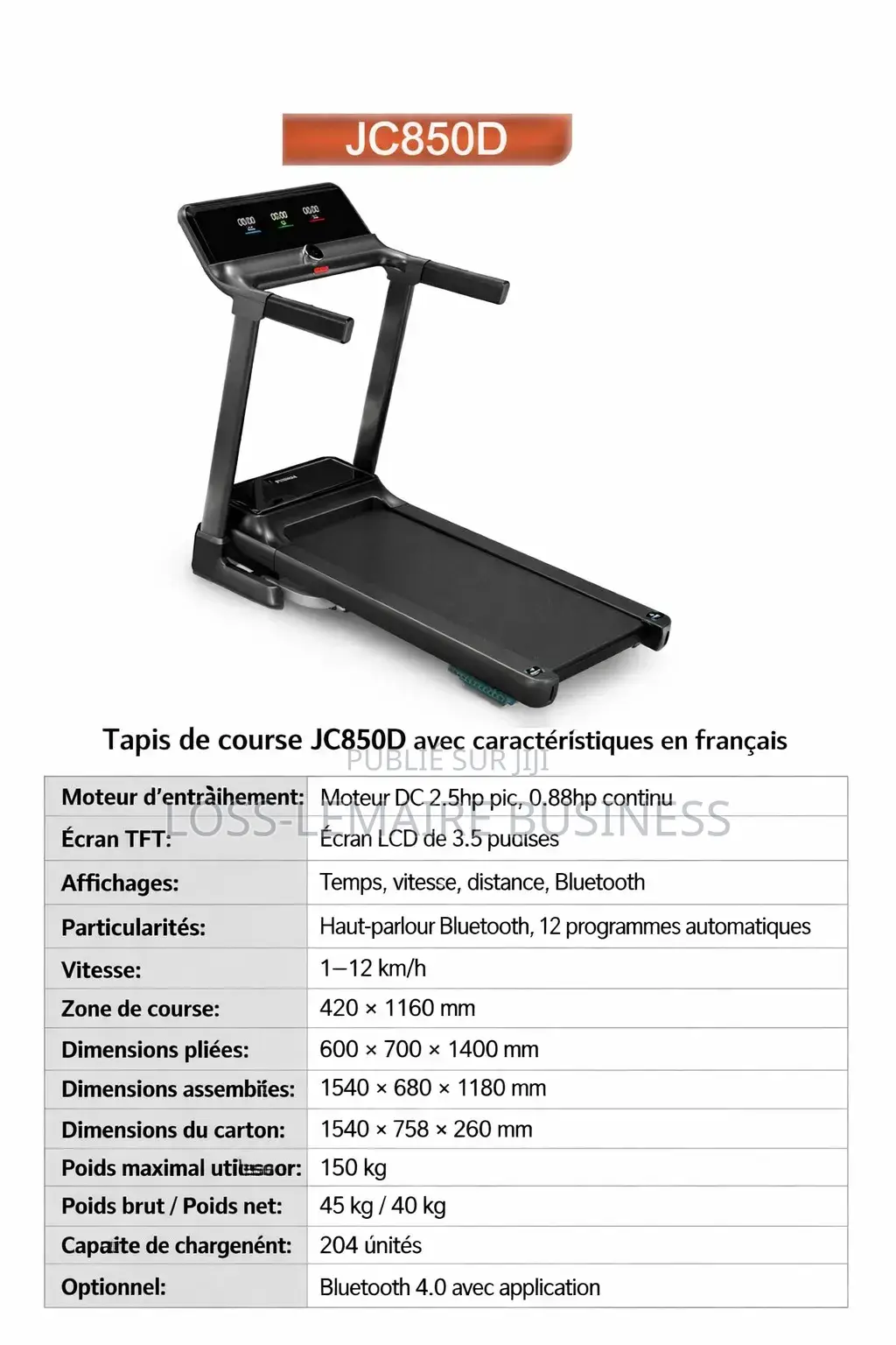 Tapis De Course Professionnel Charge 150kg Jc-850d