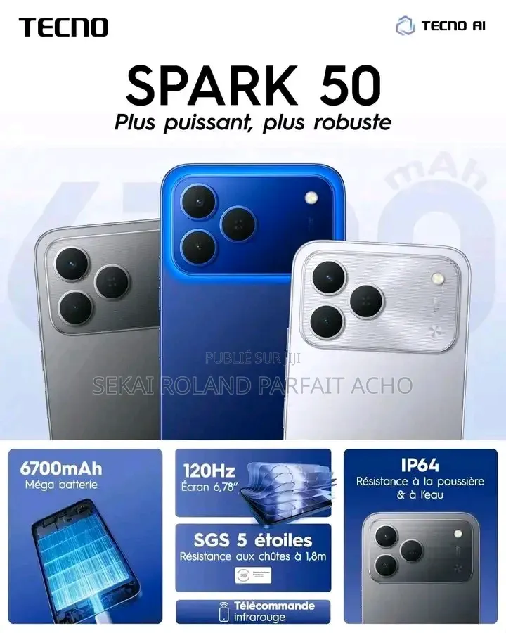Nouveau Tecno Spark 50 128 GB Blanc