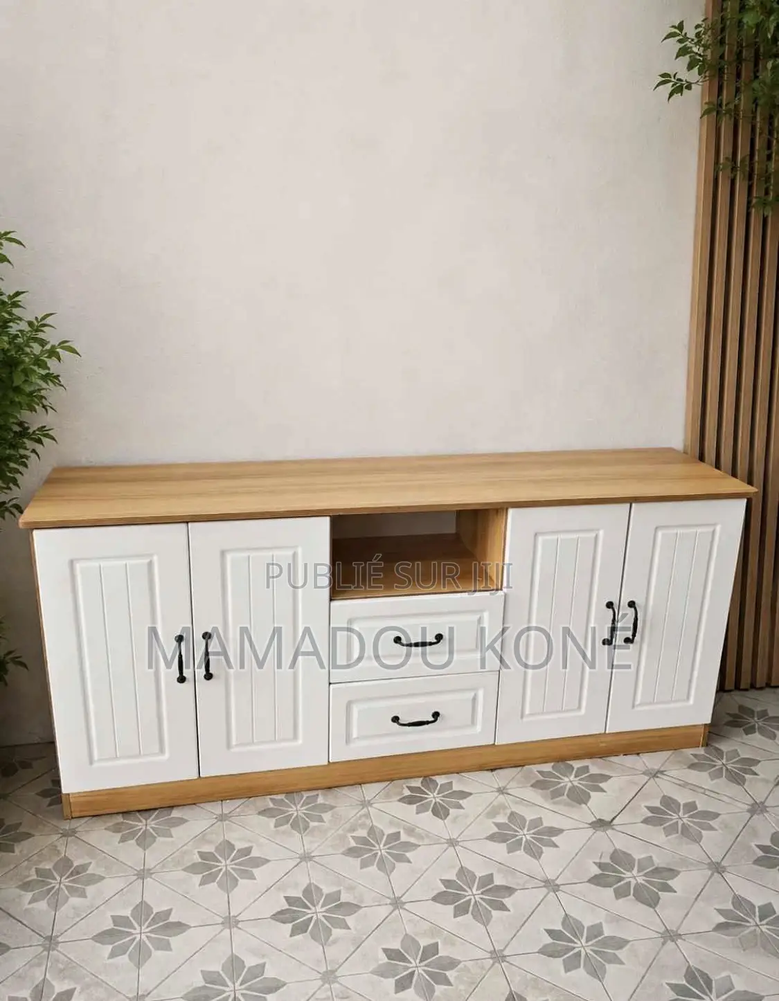 Meuble Tv Moderne Blanc Bois – Élégance Et Grande Capacité