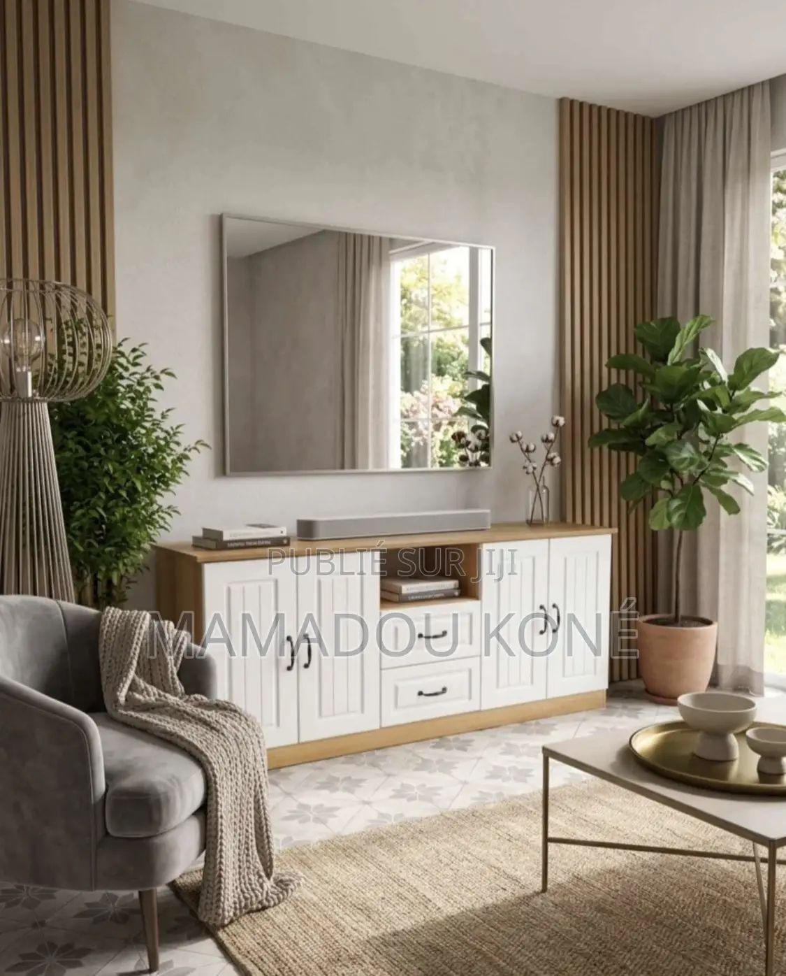 Meuble Tv Moderne Blanc Bois – Élégance Et Grande Capacité