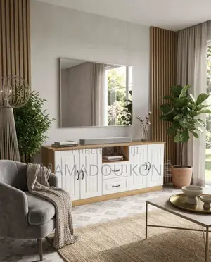 Meuble Tv Moderne Blanc Bois – Élégance Et Grande Capacité