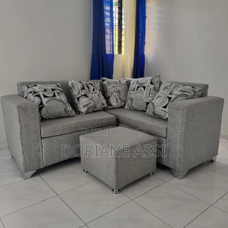 Canapé d'Angle Compact 2 Place + Méridienne Avec Pouf