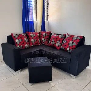 Canapé d'Angle Compact 2 Place + Méridienne Avec Pouf