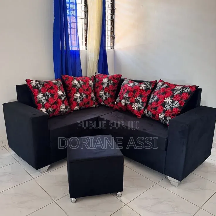 Canapé d'Angle Compact 2 Place + Méridienne Avec Pouf