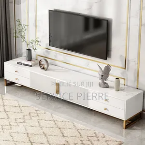 Meuble Tv Moderne en Bois Avec Étagères Métalliques Pour Salon