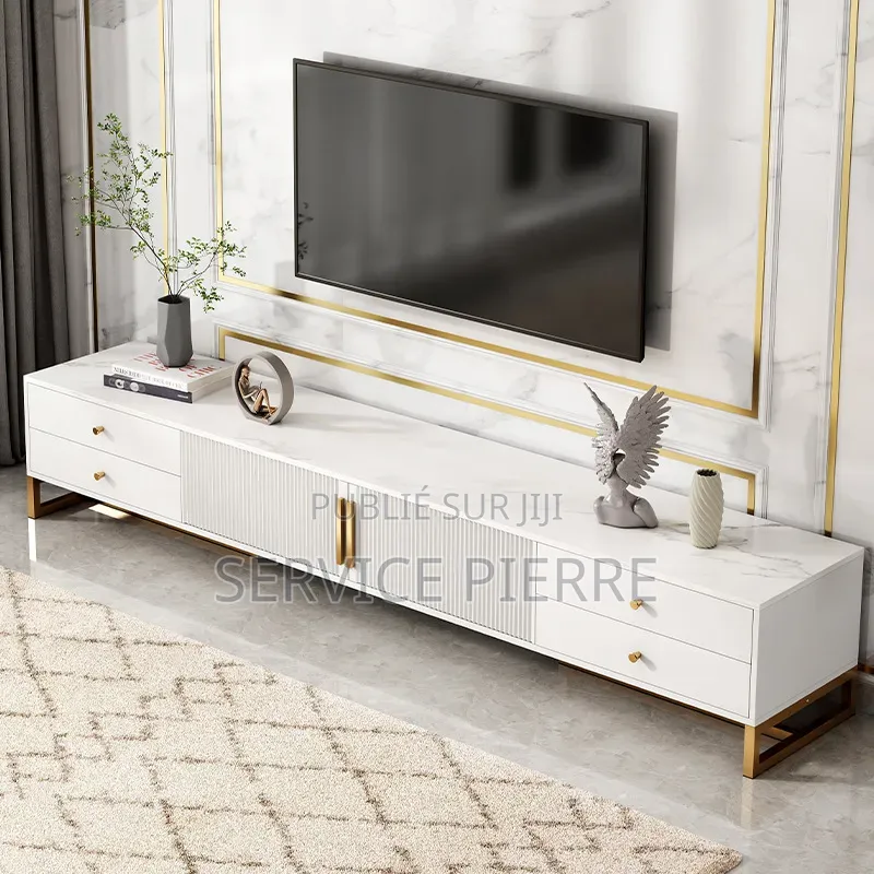Meuble Tv Moderne en Bois Avec Étagères Métalliques Pour Salon