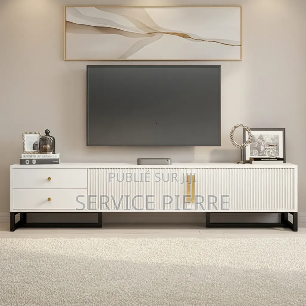Meuble Tv Moderne en Bois Avec Étagères Métalliques Pour Salon