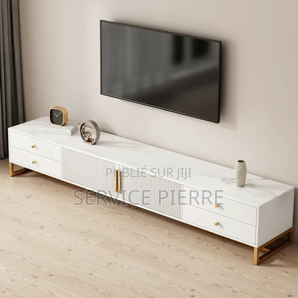 Meuble Tv Moderne en Bois Avec Étagères Métalliques Pour Salon