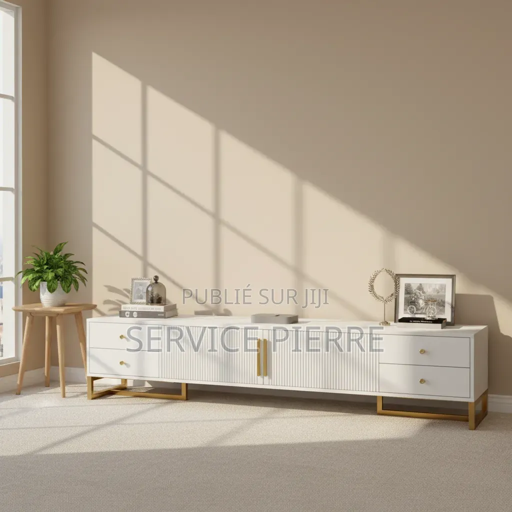 Meuble Tv Moderne en Bois Avec Étagères Métalliques Pour Salon