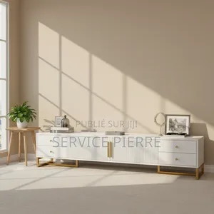 Meuble Tv Moderne en Bois Avec Étagères Métalliques Pour Salon