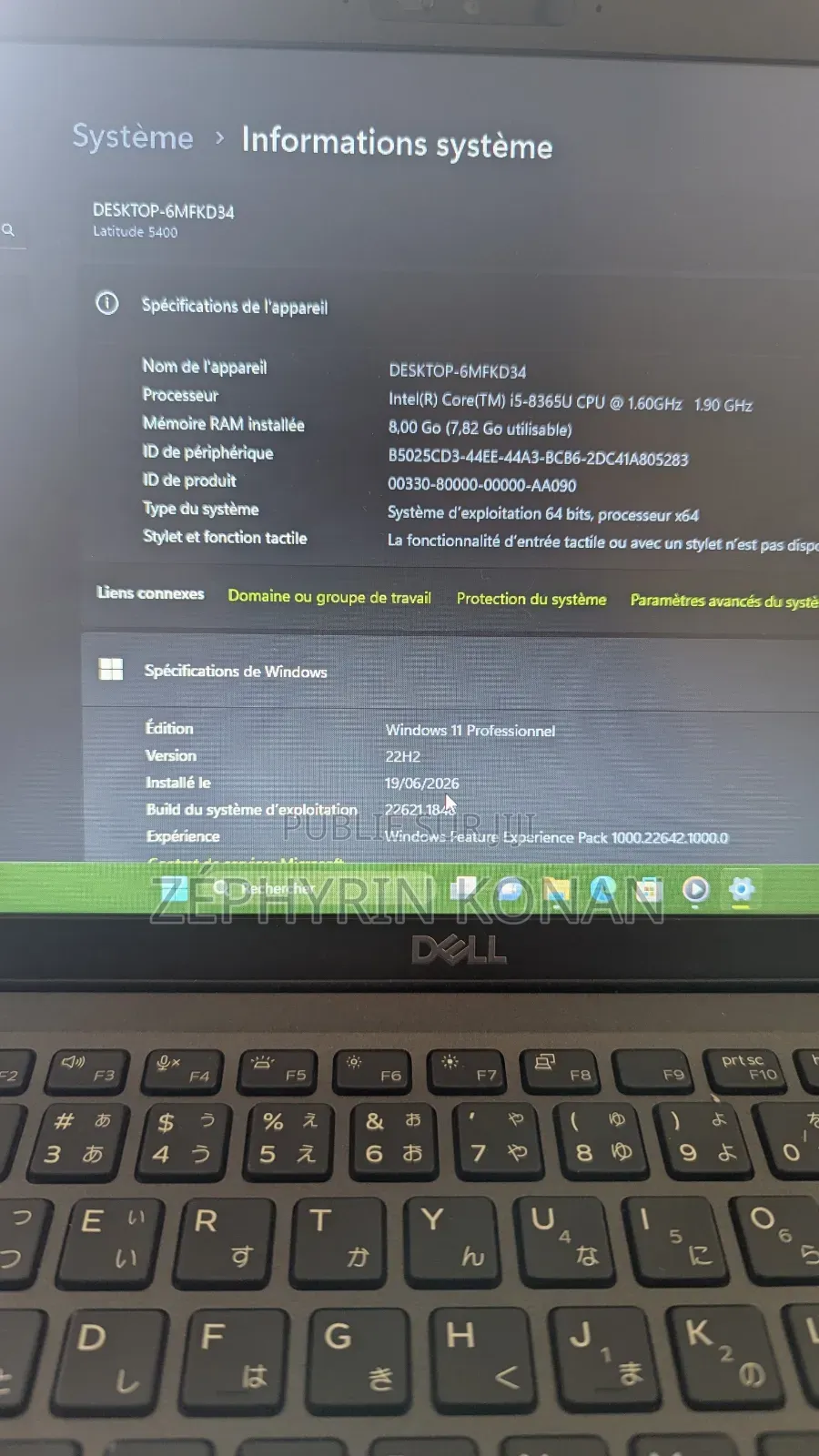 Ordinateur portable Dell Latitude 5400 8GB Intel Core i5 SSD 250GB