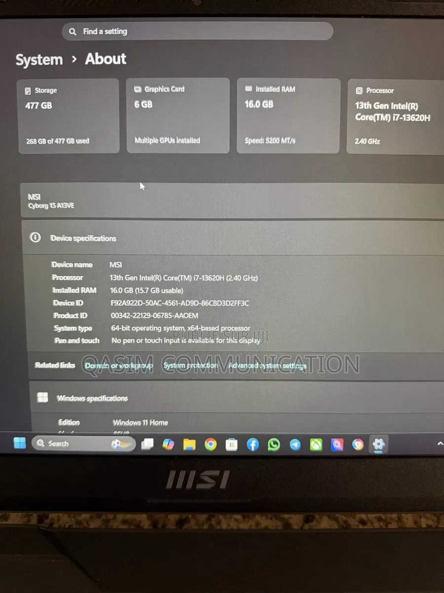 Ordinateur portable MSI Cyborg 15 16GB Intel Core i7 SSD 512GB