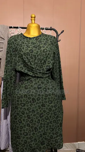  Robe Midi Imprimé Léopard Vert Kaki 