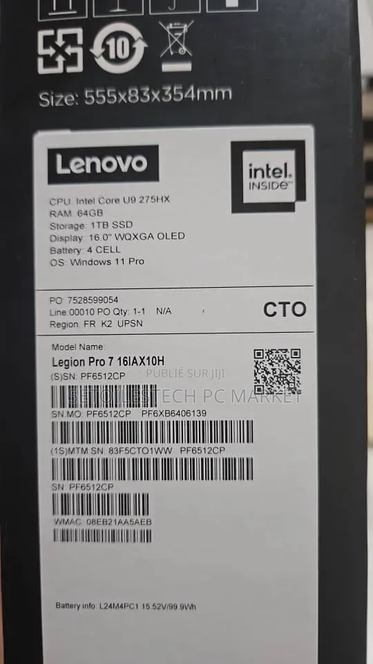 Nouveau Lenovo Legion Pro 7 64GB Intel Core Ultra 9 SSD 1T