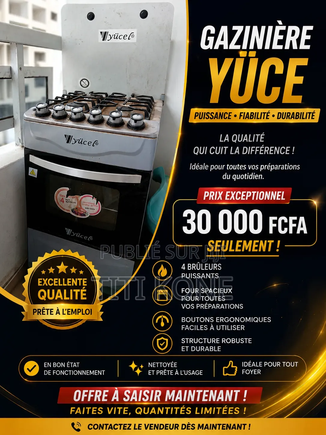 Cuisinière d'Occasion Bien Entretenue – Qualité Garantie – 30 000 Fcfa