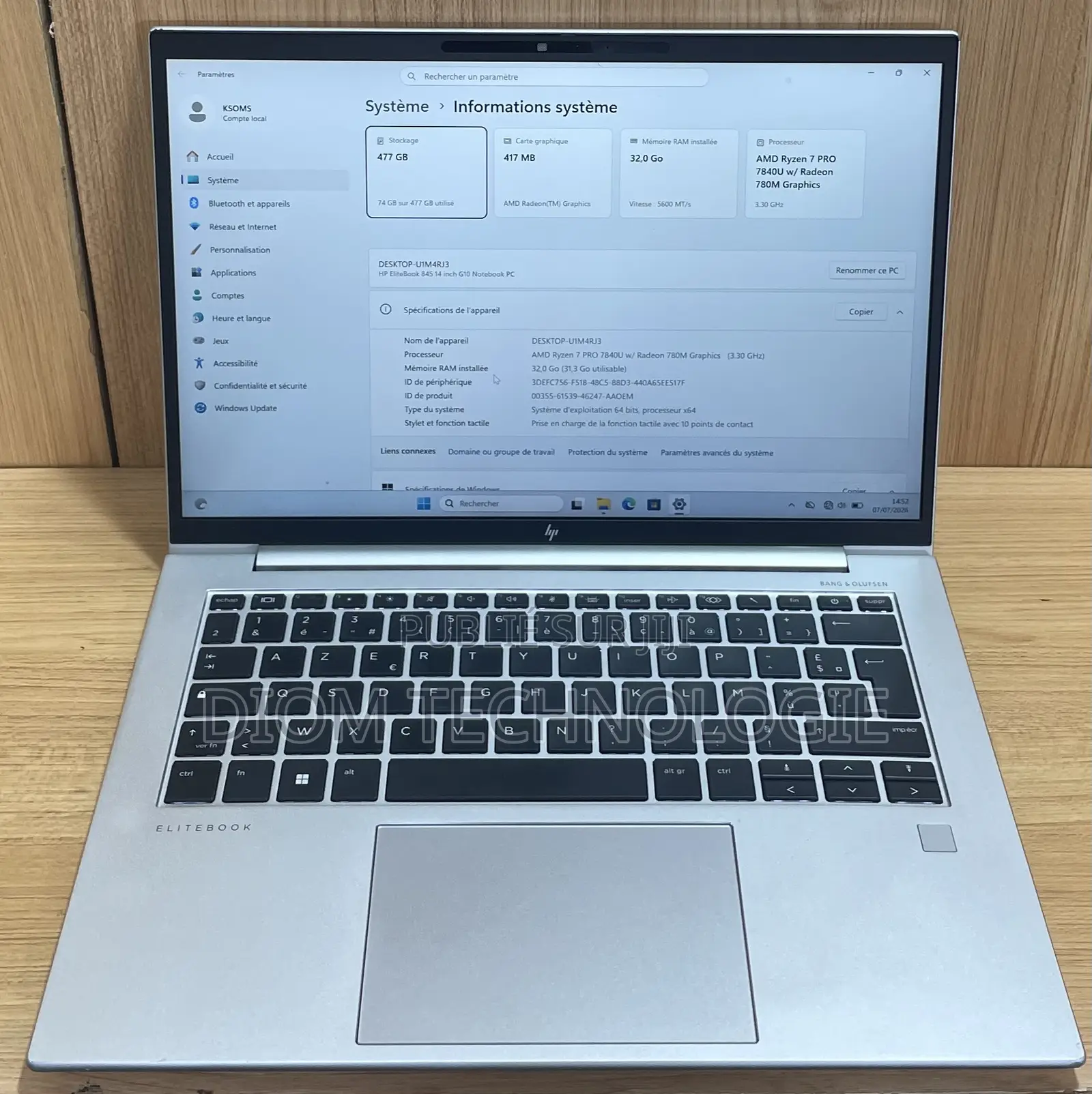 Ordinateur portable HP EliteBook 845 G10 32GB AMD Ryzen 7 SSD 512GB