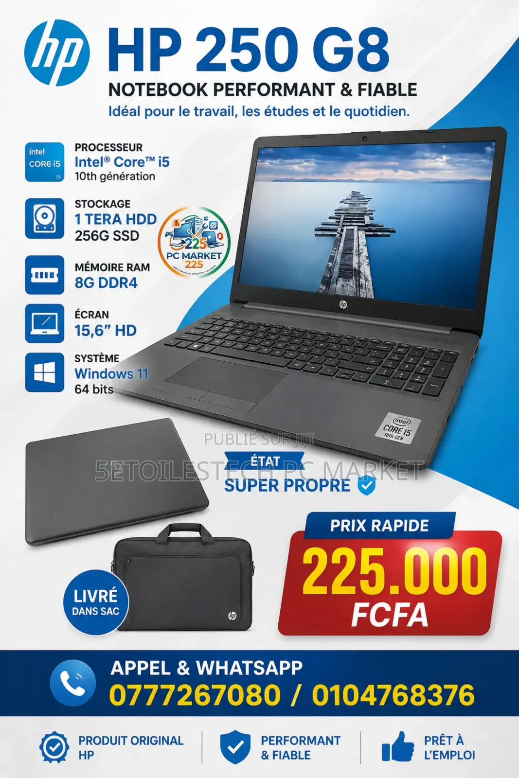 Nouveau Ordinateur portable HP 250 G8 8GB Intel Core i5 SSD 1T