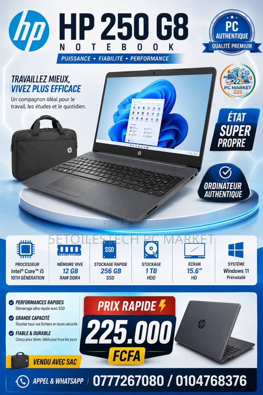 Nouveau Ordinateur portable HP 250 G8 12GB Intel Core i5 SSD 1T