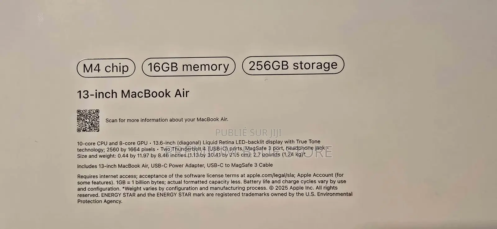 Nouveau Apple MacBook Air 2025 M4 16GB Apple M4 SSD 256GB