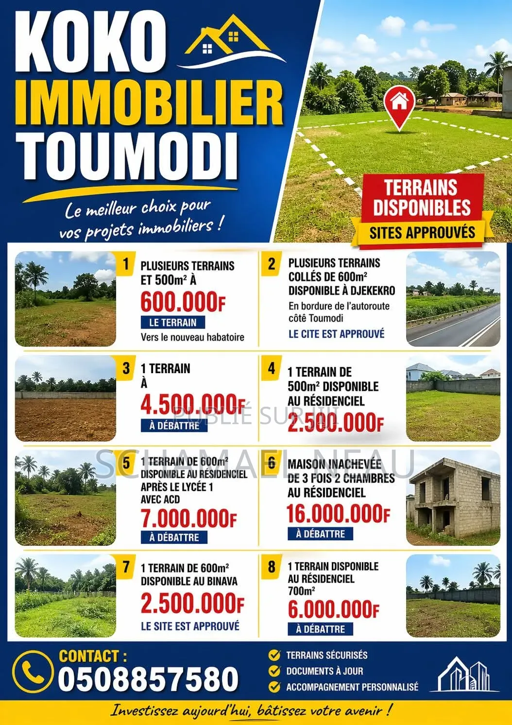Plusieurs Terrains en Vente Situé À Toumodi