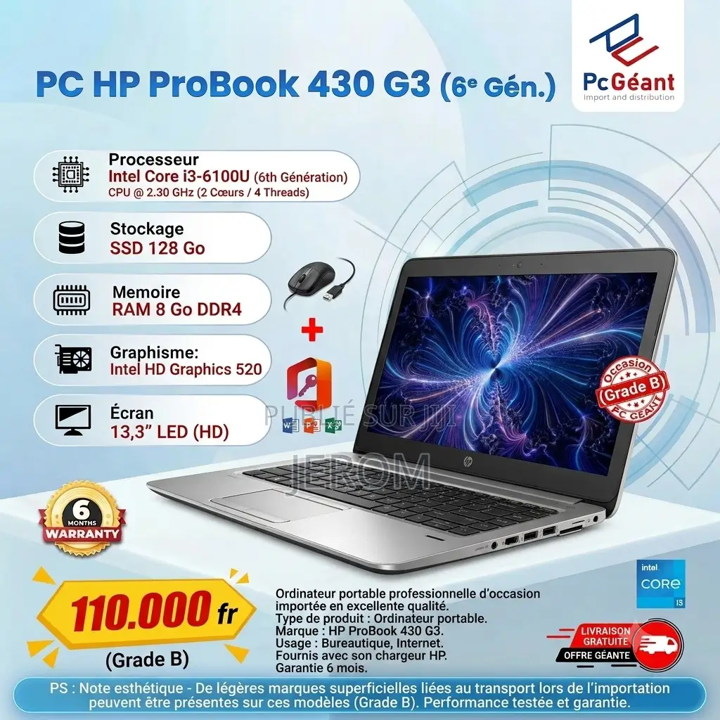Ordinateur portable HP ProBook 430 8GB Intel Core i3 SSD 128GB