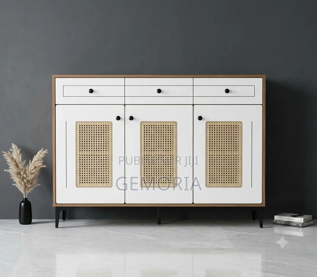 Grand Buffet Enfilade Cannage Blanc Structure Bois