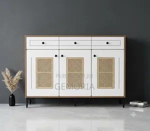 Grand Buffet Enfilade Cannage Blanc Structure Bois
