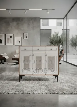 Grand Buffet Enfilade Cannage Blanc Structure Bois