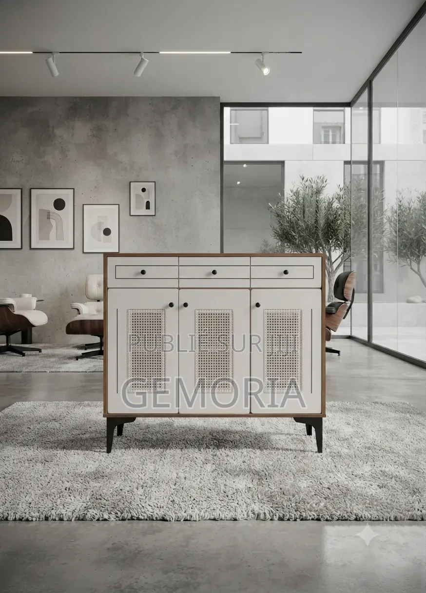 Grand Buffet Enfilade Cannage Blanc Structure Bois