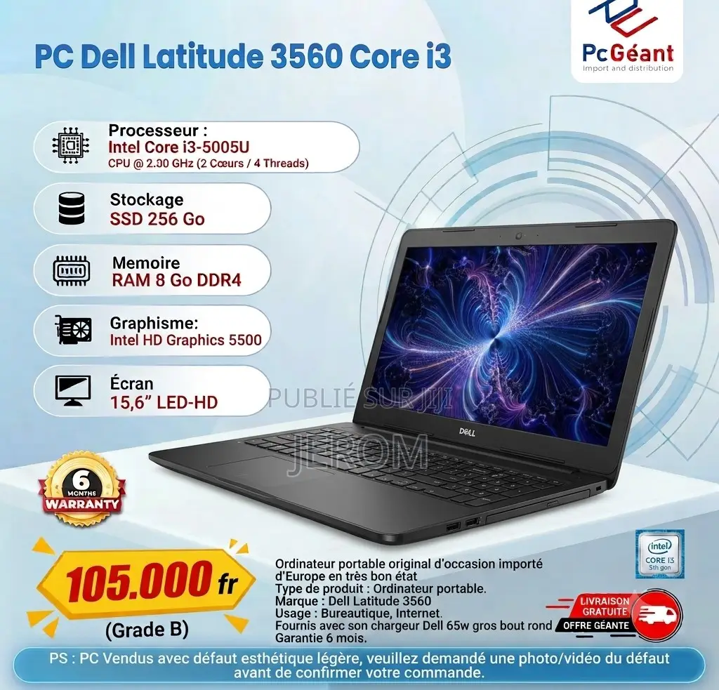 Ordinateur portable Dell Latitude 3560 8GB Intel Core i3 SSD 256GB