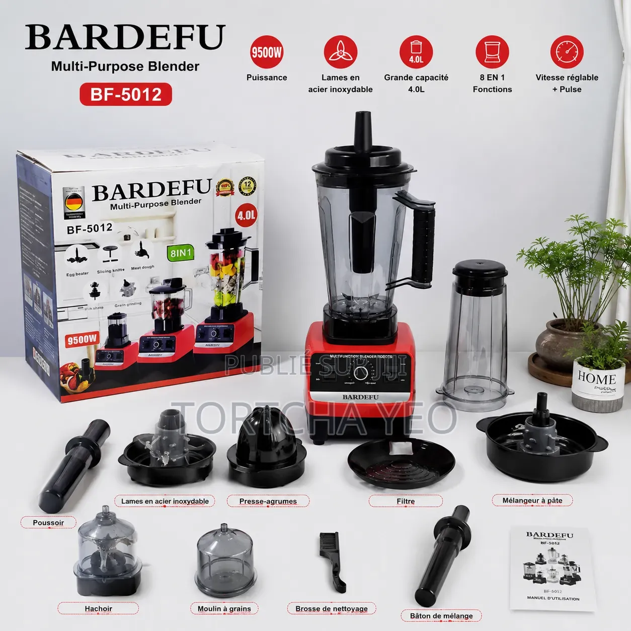 Mixeur Blender 8 en 1 – 9500W – 4L – Qualité Garantie