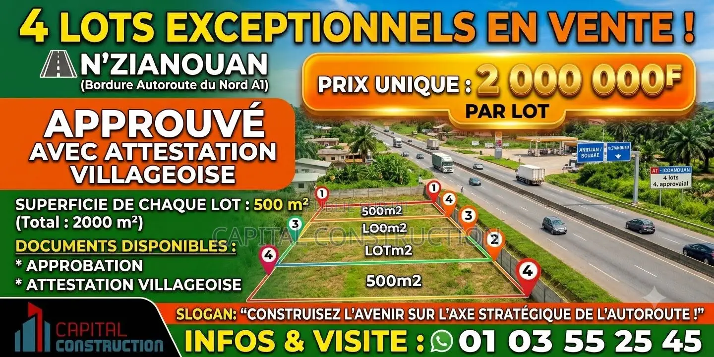 Quatre (04) Lots a Vendre N'zianouan Bordure Autoroute