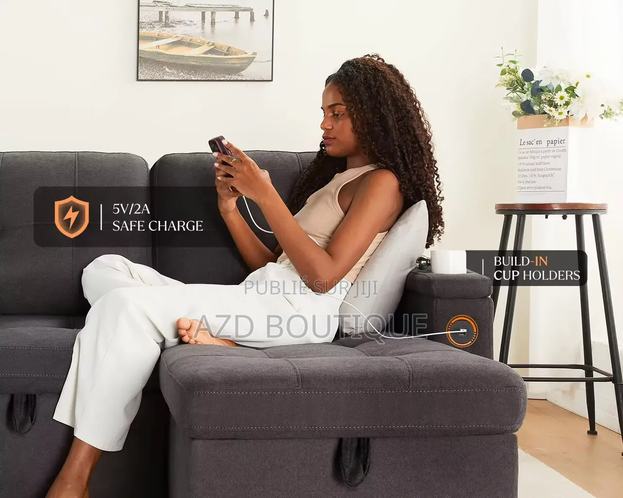 Canapé-Lit Électrique Avec Rangement Et Prise Pour Charge
