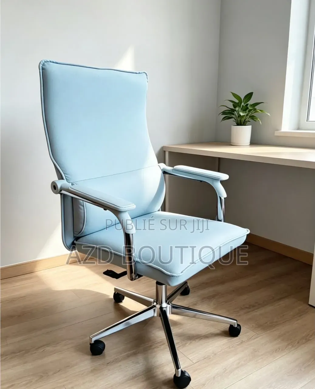 Chaise / Fauteuil De Bureau Ergonomique Bleu Ciel Chrome