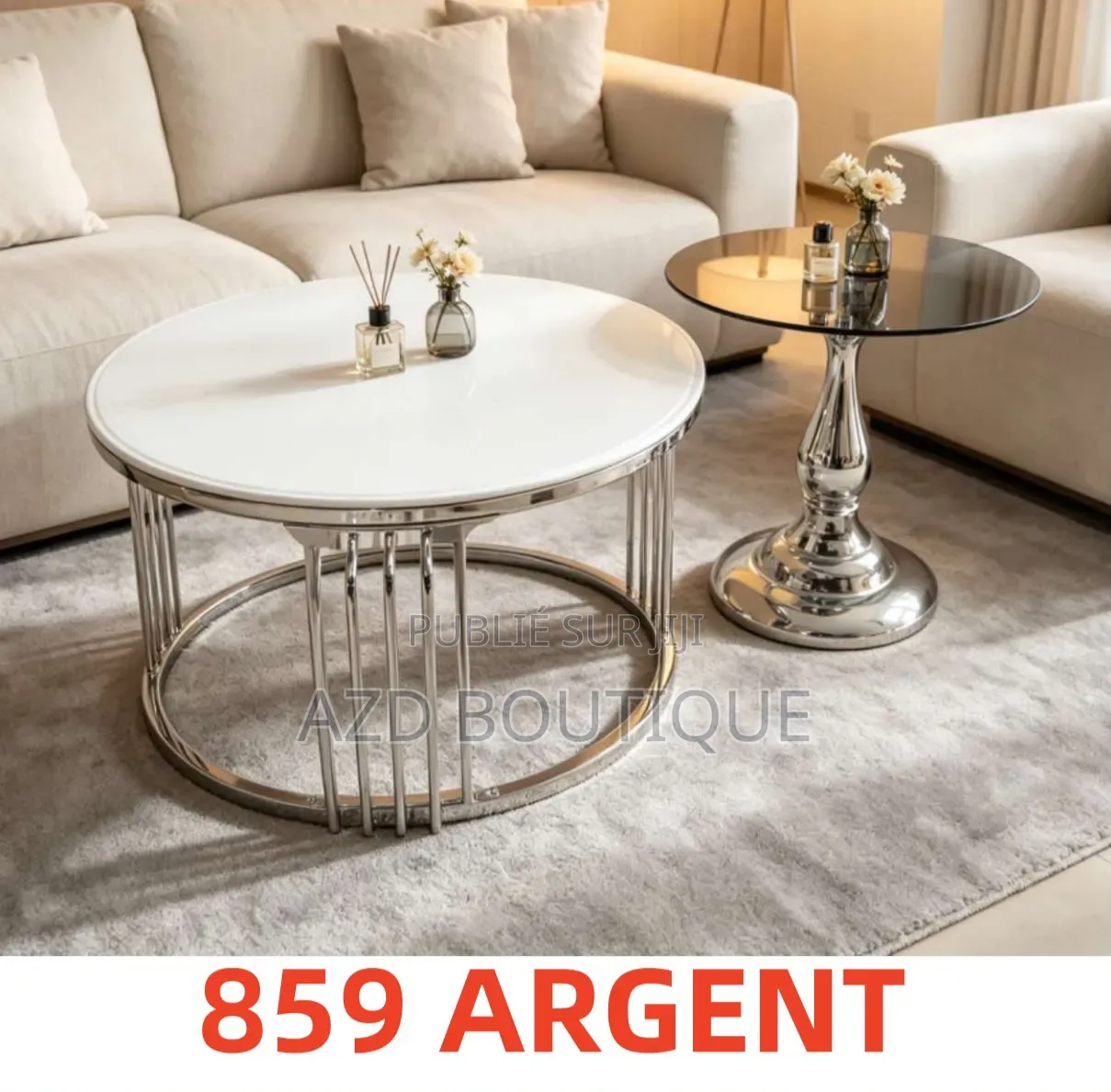 Ensemble Tables Basses Design Modernes – Piètement Chromé / Argent