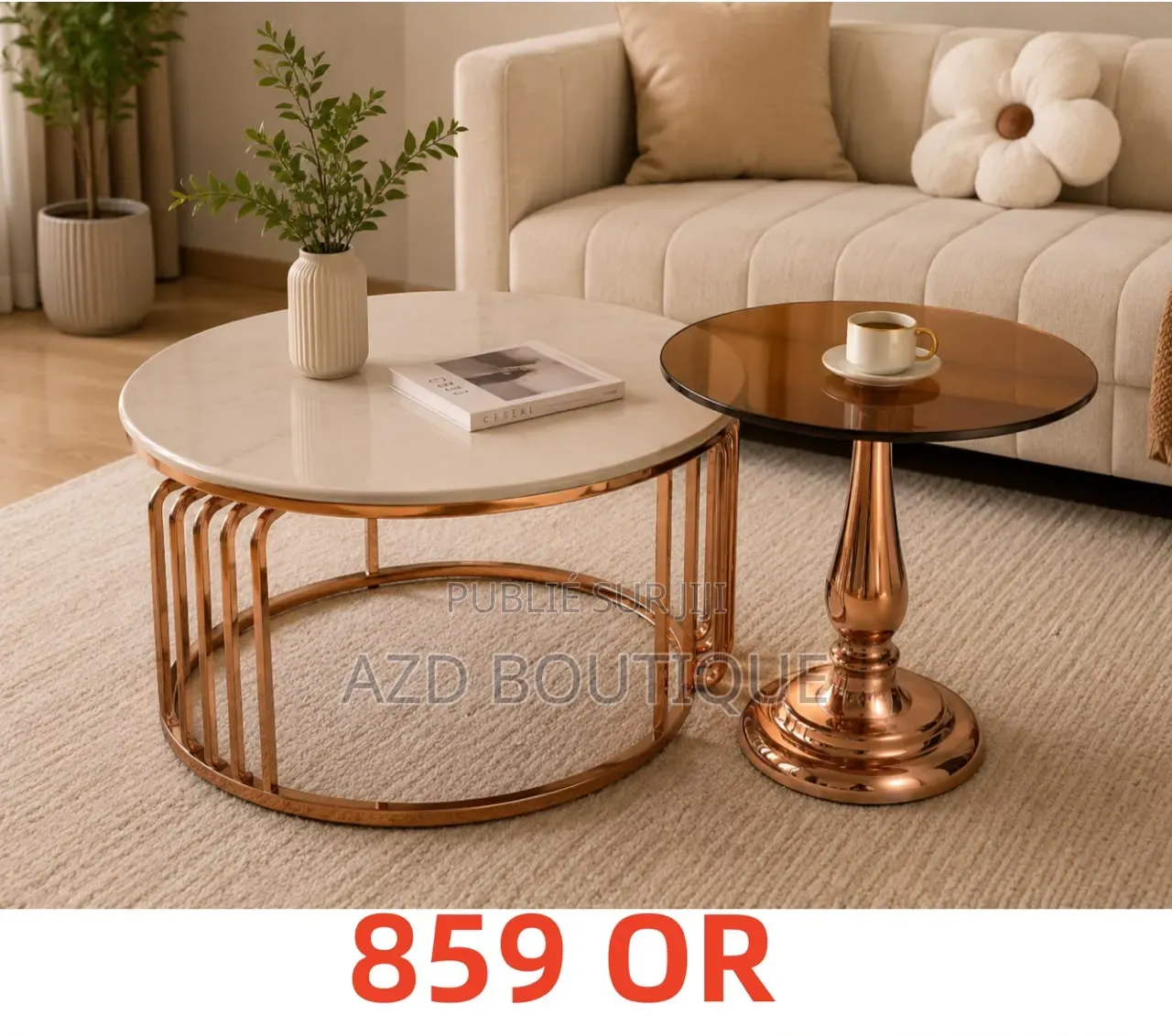 Ensemble Tables Basses Design Modernes – Piètement Chromé / Argent