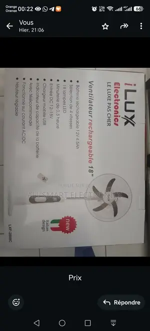 Ventilateur iLUX Rechargeable Avec Télécommande