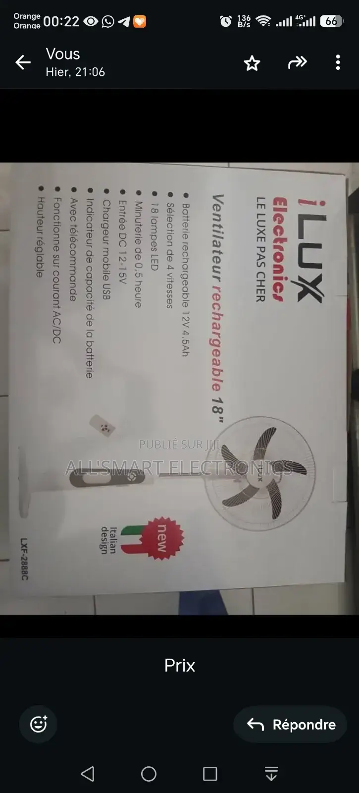 Ventilateur iLUX Rechargeable Avec Télécommande
