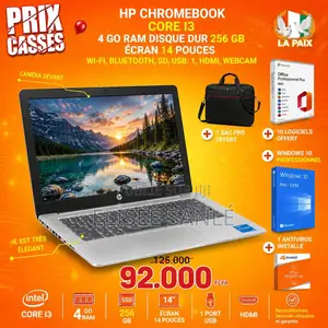 Ordinateur portable HP Chromebook 4GB Intel Core i3 SSD 256GB