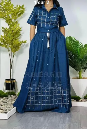 Robe Longue en Jean À Motifs Géométriques Perlés