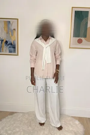 Ensemble Chemise Rayée Et Pantalon Blanc Fluide