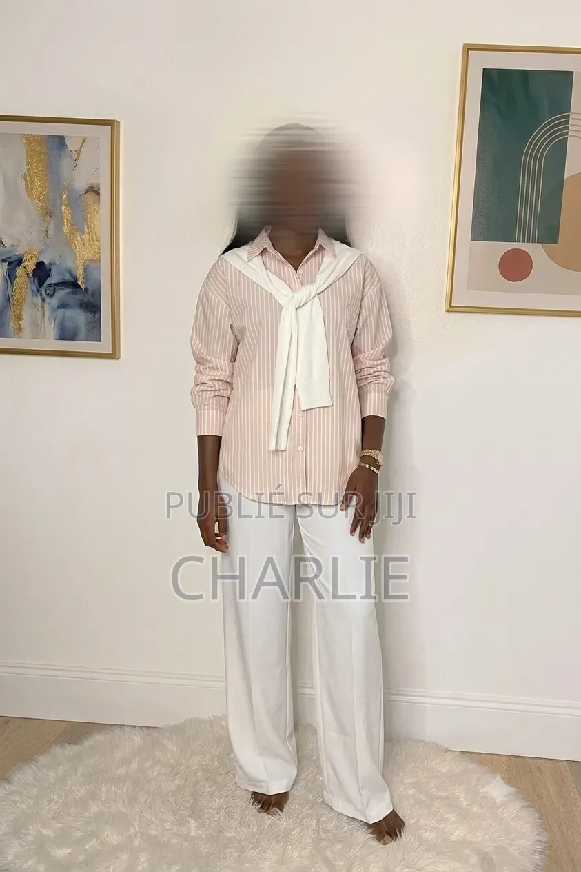 Ensemble Chemise Rayée Et Pantalon Blanc Fluide
