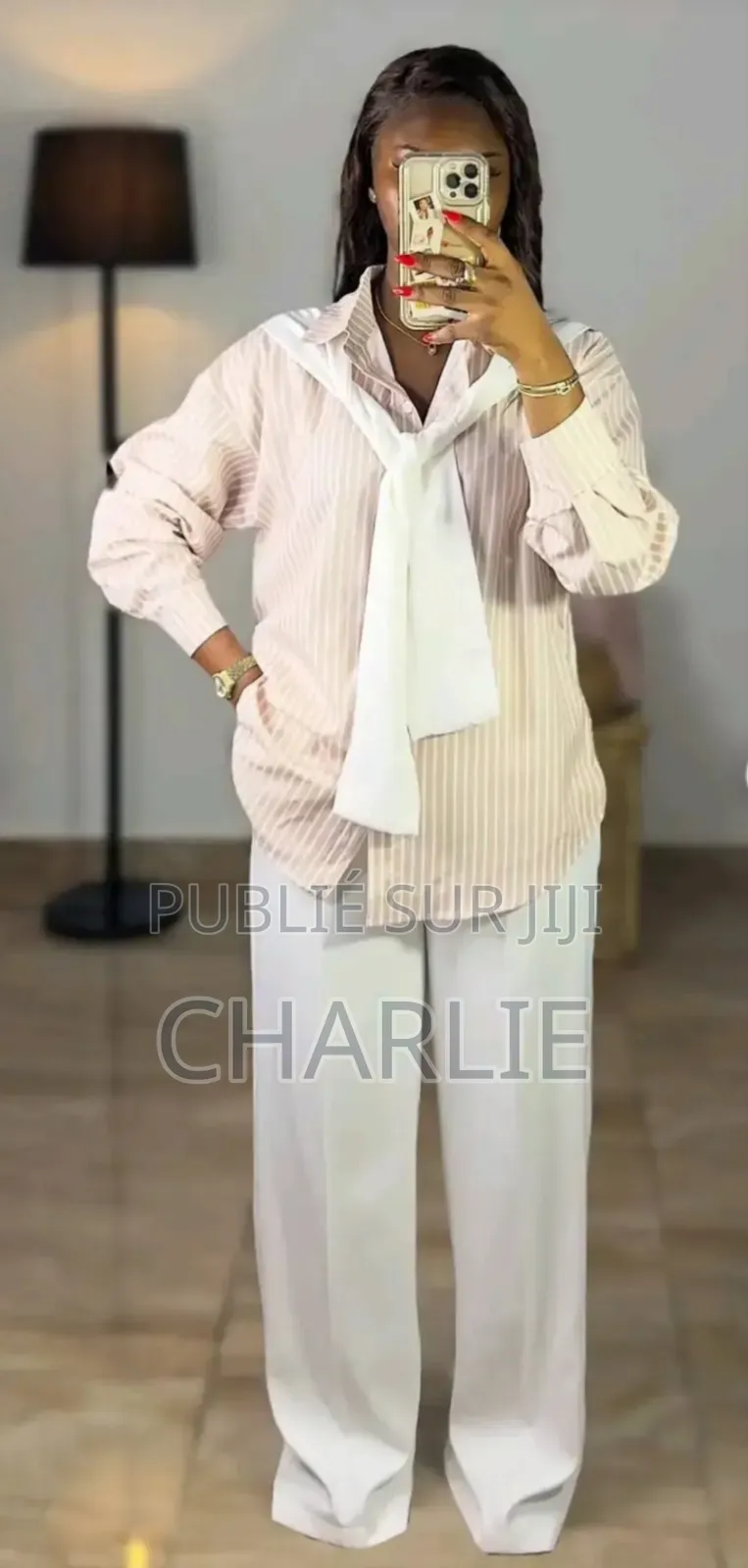 Ensemble Chemise Rayée Et Pantalon Blanc Fluide