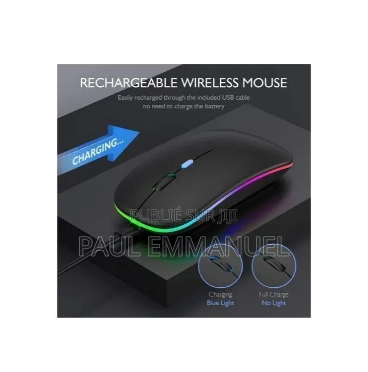 Souris Sans Fil Bluetooth 5.1 + 2.4G RGB Rechargeable Noir Mat