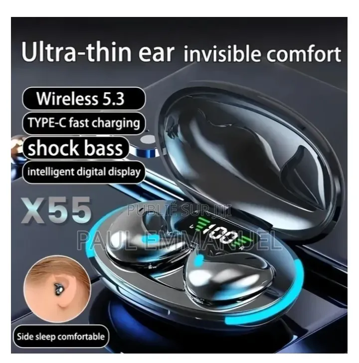 Écouteurs Sans Fil Invisibles X55 - Bluetooth 5.3 Ultra Confort