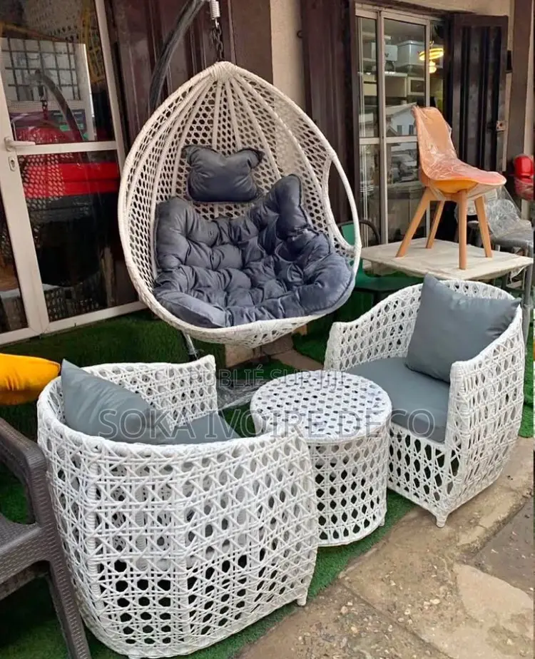 Ensemble De Salon De Jardin en Rotin Balançoire