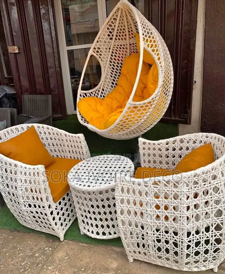 Ensemble De Salon De Jardin en Rotin Balançoire